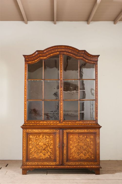 18th Century Marquetry Inlaid Dutch Glazed Cabinet
