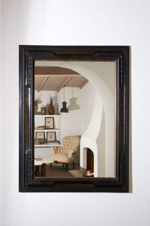Large 19th Century Italian Ebonised and Faux Tortoiseshell Mirror
