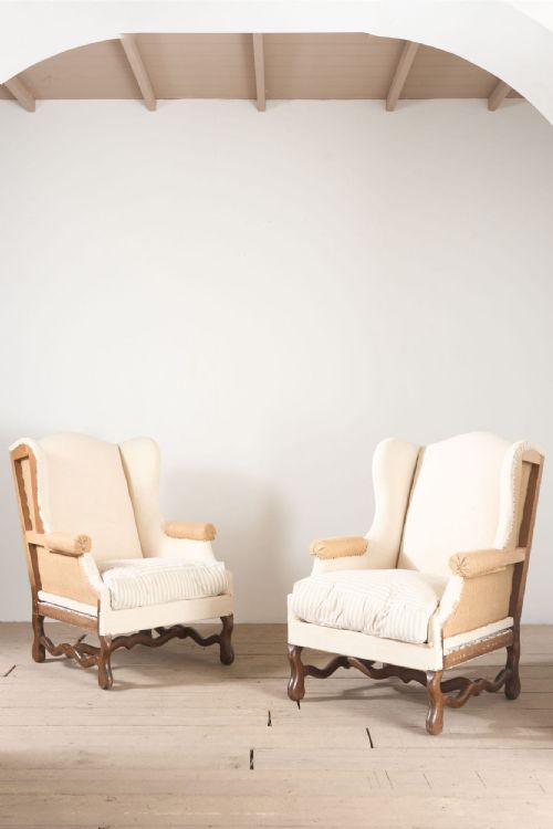 Pair of Early 20th Century Os De Mouton Wingback Armchairs