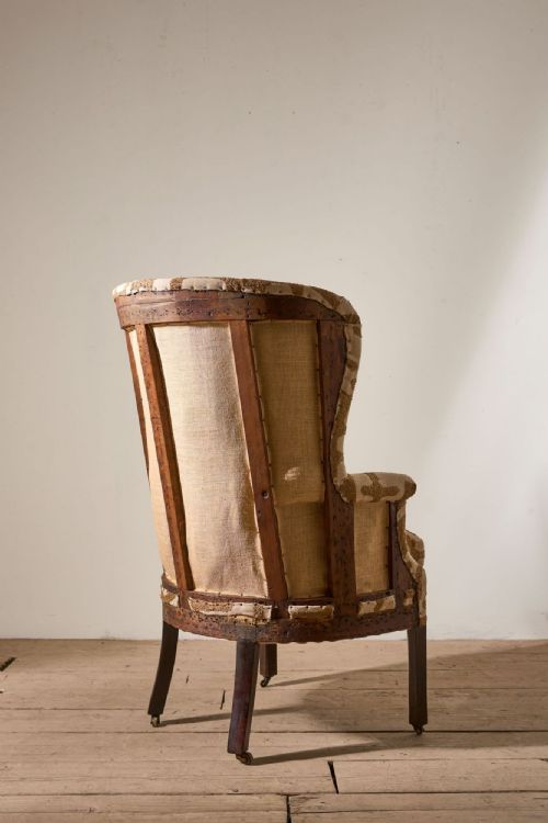 GEORGIAN BARREL BACK ARMCHAIR UPHOLSTERED IN RECYCLED COTTON FABRIC - ADDITIONAL PHOTO 4