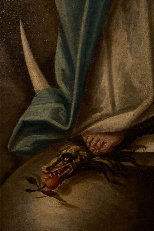 VERY LARGE 17TH CENTURY OIL ON CANVAS PAINTING OF THE 'IMMACULATE CONCEPTION' - ADDITIONAL PHOTO 5
