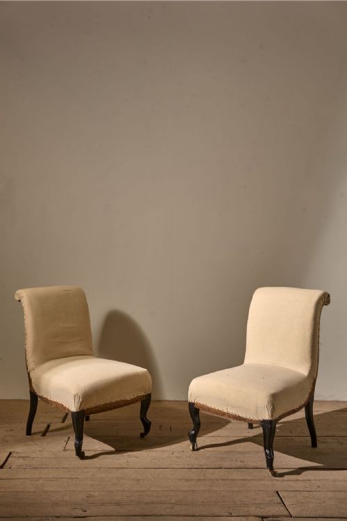 Pair of Napoleon III Scroll Back Slipper Chairs