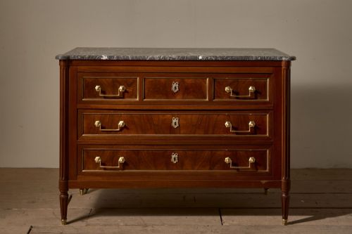 19TH CENTURY MAHOGANY AND GREY MARBLE FRENCH CHEST OF DRAWERS - ADDITIONAL PHOTO 2
