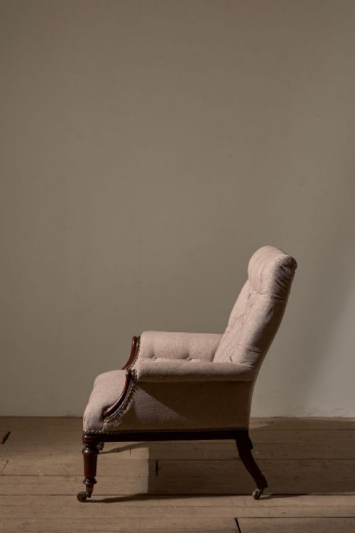 WILLIAM IV ENGLISH COUNTRY HOUSE ARMCHAIR WITH MAHOGANY SHOW WOOD FRAME - ADDITIONAL PHOTO 4