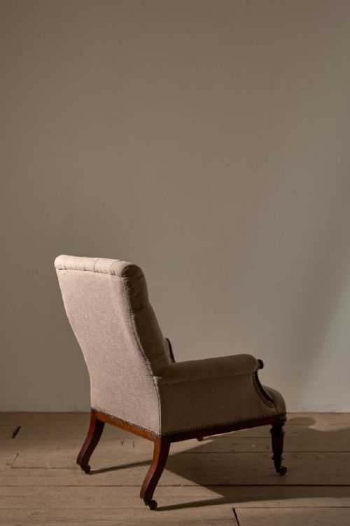 WILLIAM IV ENGLISH COUNTRY HOUSE ARMCHAIR WITH MAHOGANY SHOW WOOD FRAME - ADDITIONAL PHOTO 5