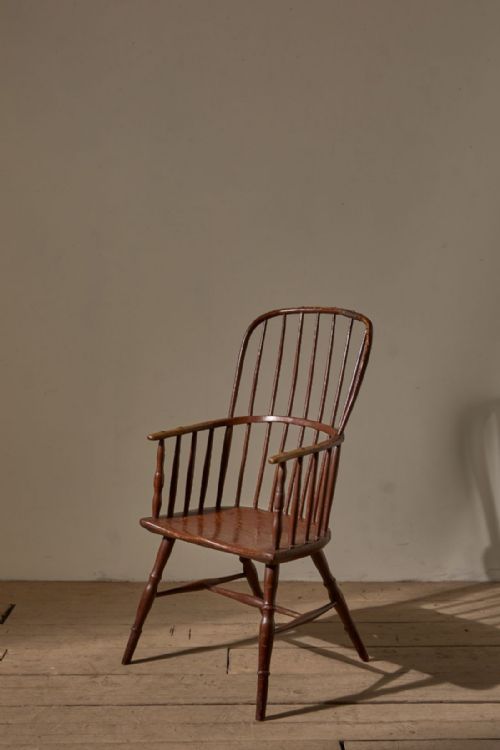 18TH CENTURY ORIGINAL BROWN PAINTED HOOP BACK WINDSOR CHAIR