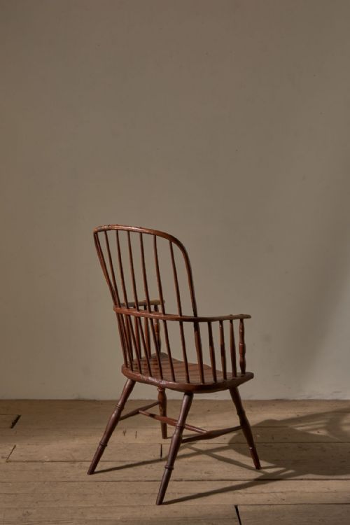 18TH CENTURY ORIGINAL BROWN PAINTED HOOP BACK WINDSOR CHAIR - ADDITIONAL PHOTO 4