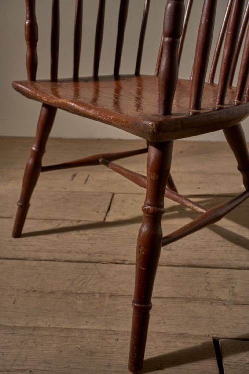 18TH CENTURY ORIGINAL BROWN PAINTED HOOP BACK WINDSOR CHAIR - ADDITIONAL PHOTO 8