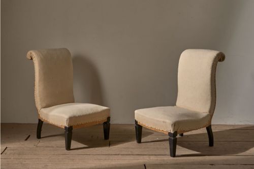 PAIR OF ART DECO SCROLL BACK SLIPPER CHAIRS - ADDITIONAL PHOTO 2