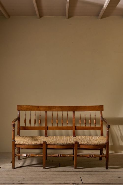 19TH CENTURY FRENCH RUSH SEATED HALL BENCH