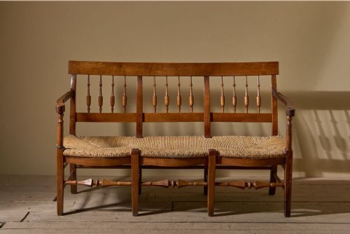 19TH CENTURY FRENCH RUSH SEATED HALL BENCH - ADDITIONAL PHOTO 2