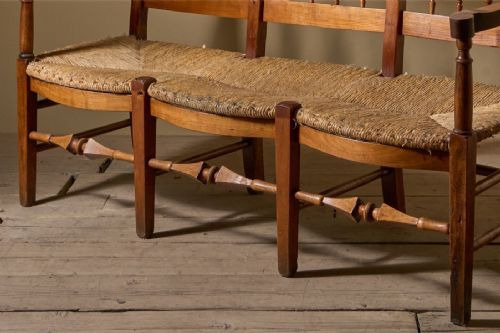 19TH CENTURY FRENCH RUSH SEATED HALL BENCH - ADDITIONAL PHOTO 5