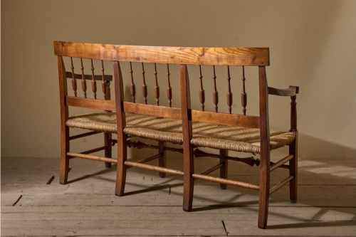 19TH CENTURY FRENCH RUSH SEATED HALL BENCH - ADDITIONAL PHOTO 6