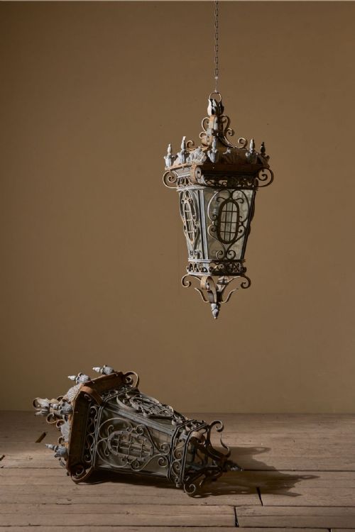 Large Pair of Early 20th Century Iron and Zinc French Hanging Lanterns - Pair 2