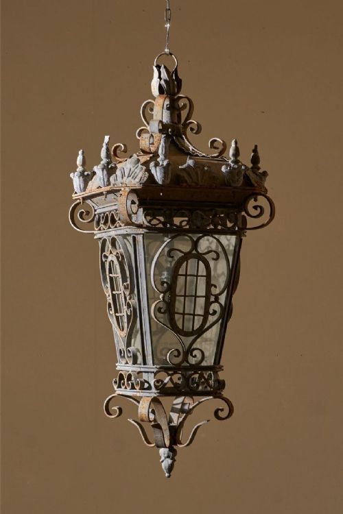 fig 1. Large pair of Early 20th century iron and zinc French hanging lanterns - Pair 2
