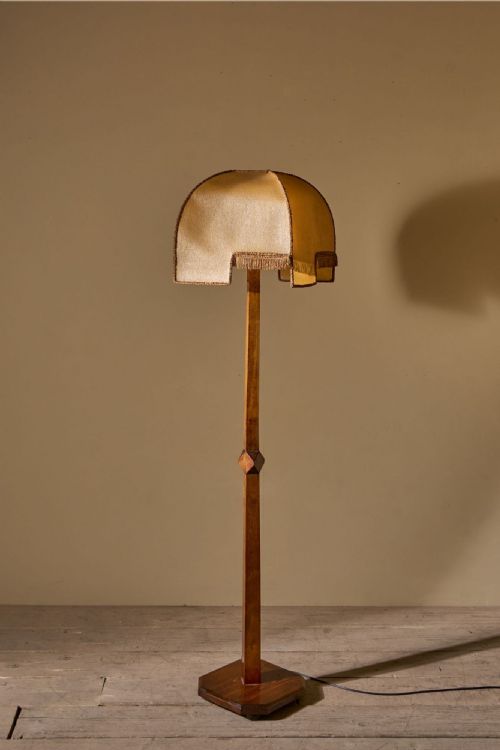 Art Deco Satinwood Floor Lamp with Velum Shade
