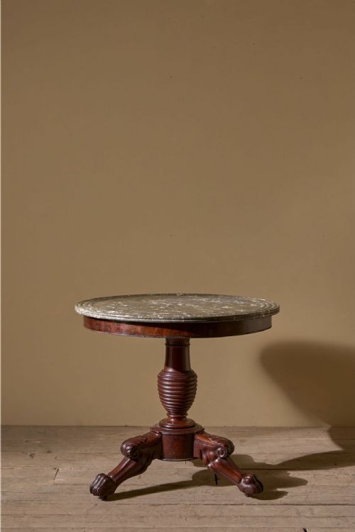 19th Century Mahogany and Grey Marble Gueridon Table