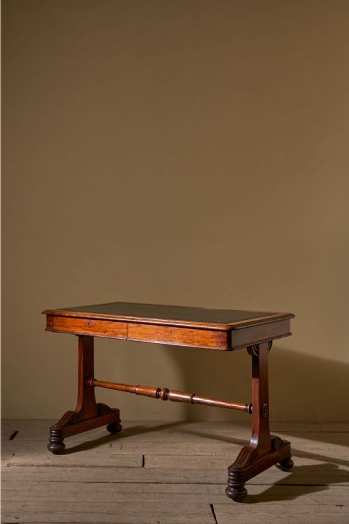 Early Victorian Mahogany and Black Leather Writing Table by Johnstone & Jeanes