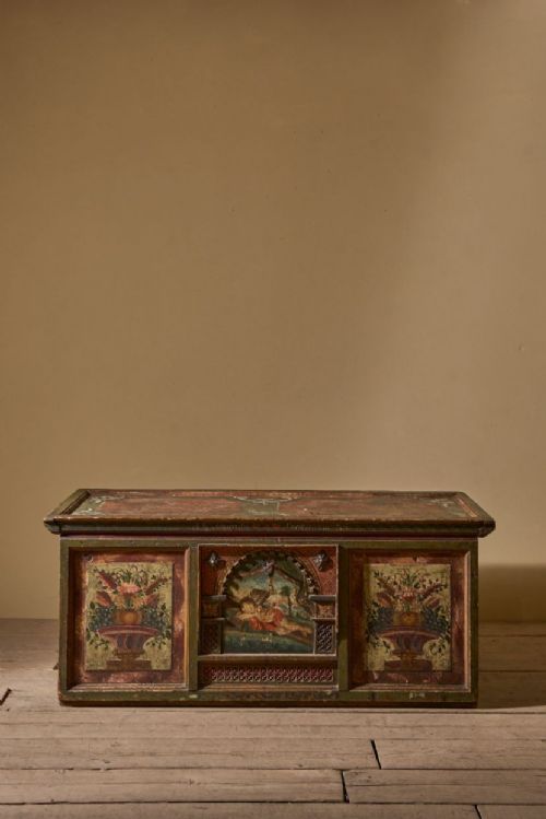 Large 19th Century Painted Marriage Trunk