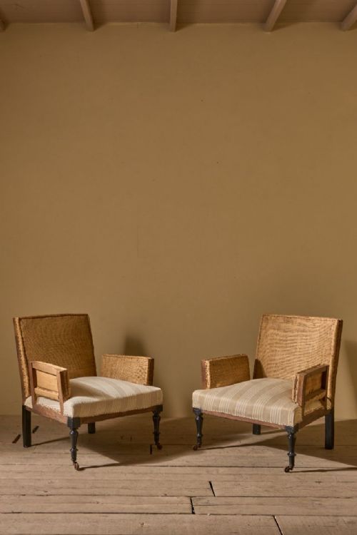 Pair of Square Sided Napoleon III Armchairs
