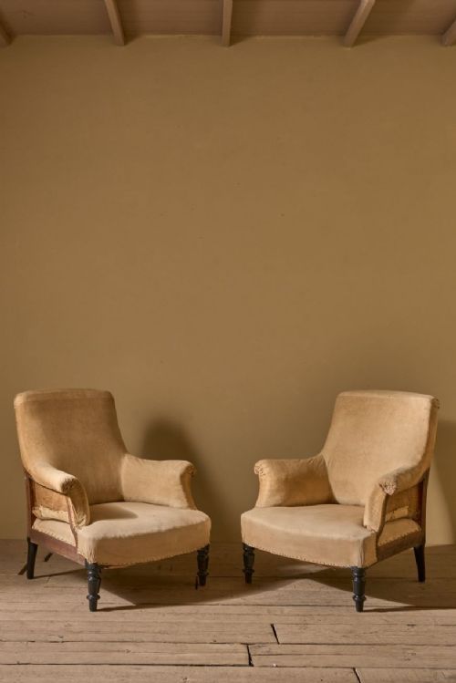 Pair of Napoleon III Plain Square Back Armchairs