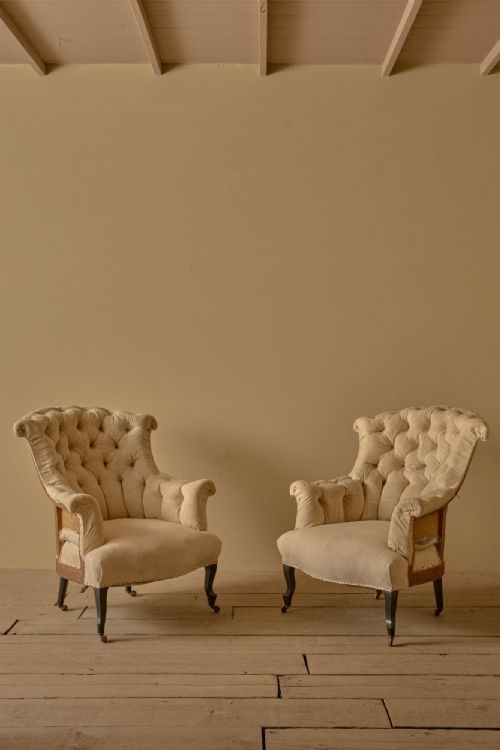 Pair of Napoleon III high back fishtail armchairs
