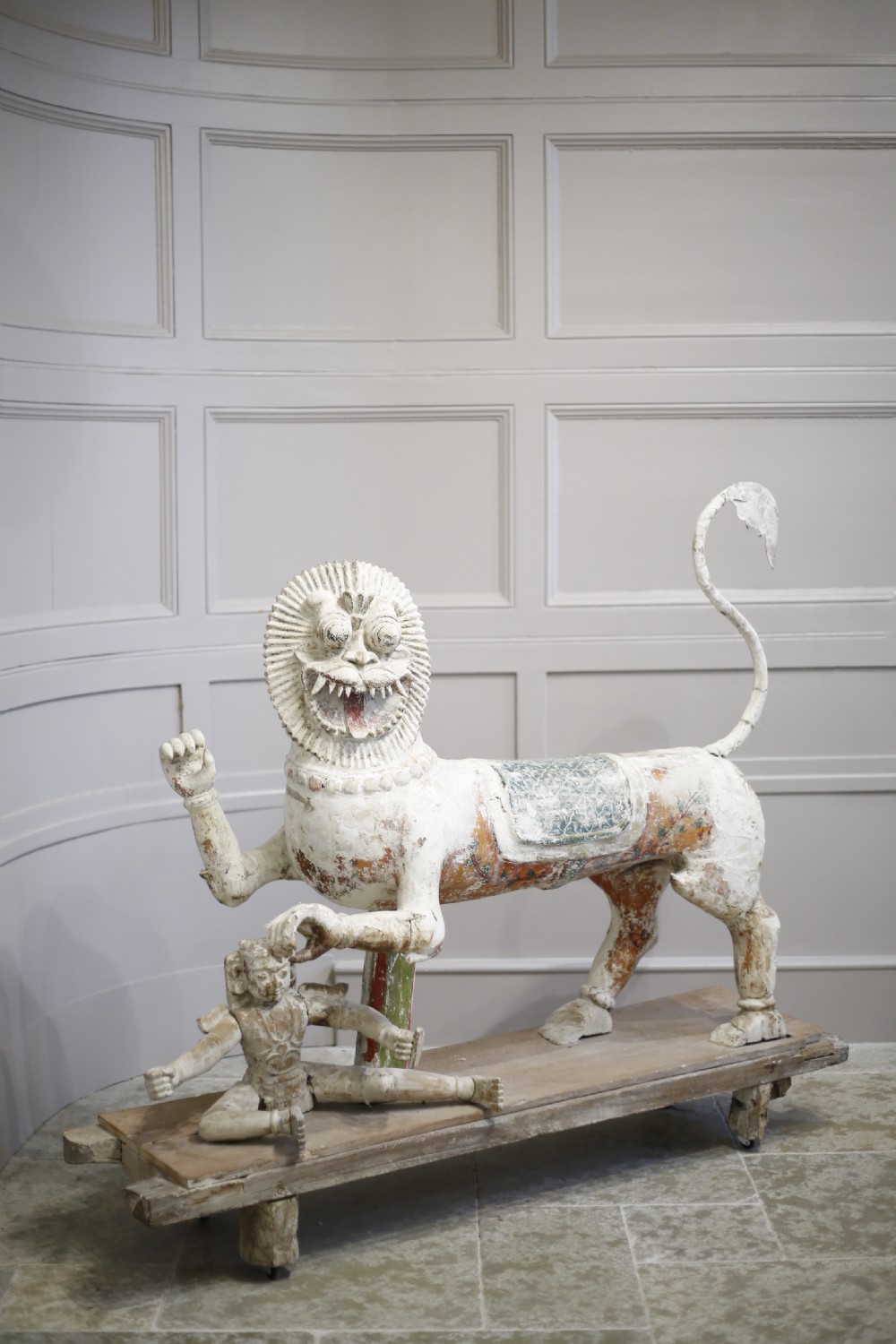 19th Century Carved wood Indian temple Lion
