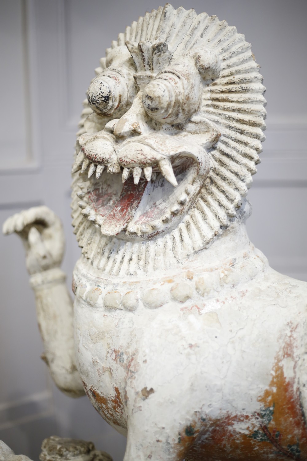 19th Century Carved wood Indian temple Lion View XV