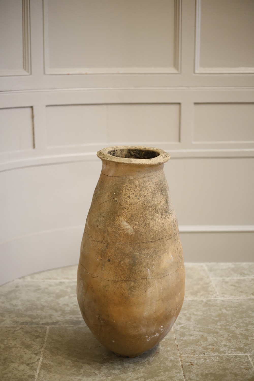 Early 20th century Turkish olive pot- Tall chevron detail