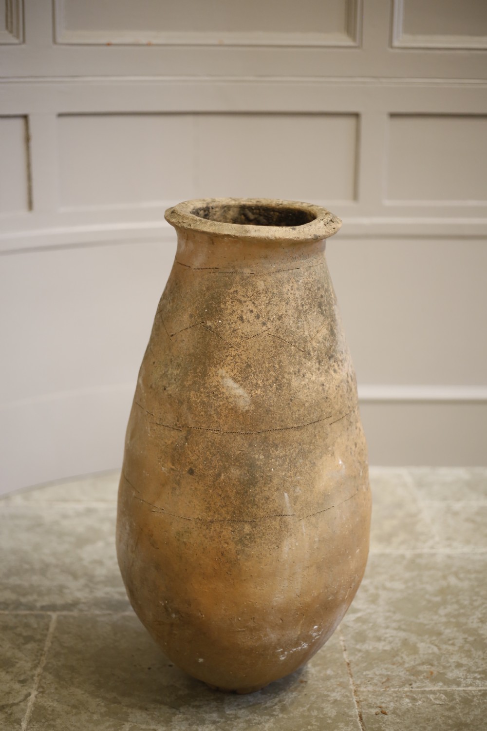 Early 20th century Turkish olive pot- Tall chevron detail View II