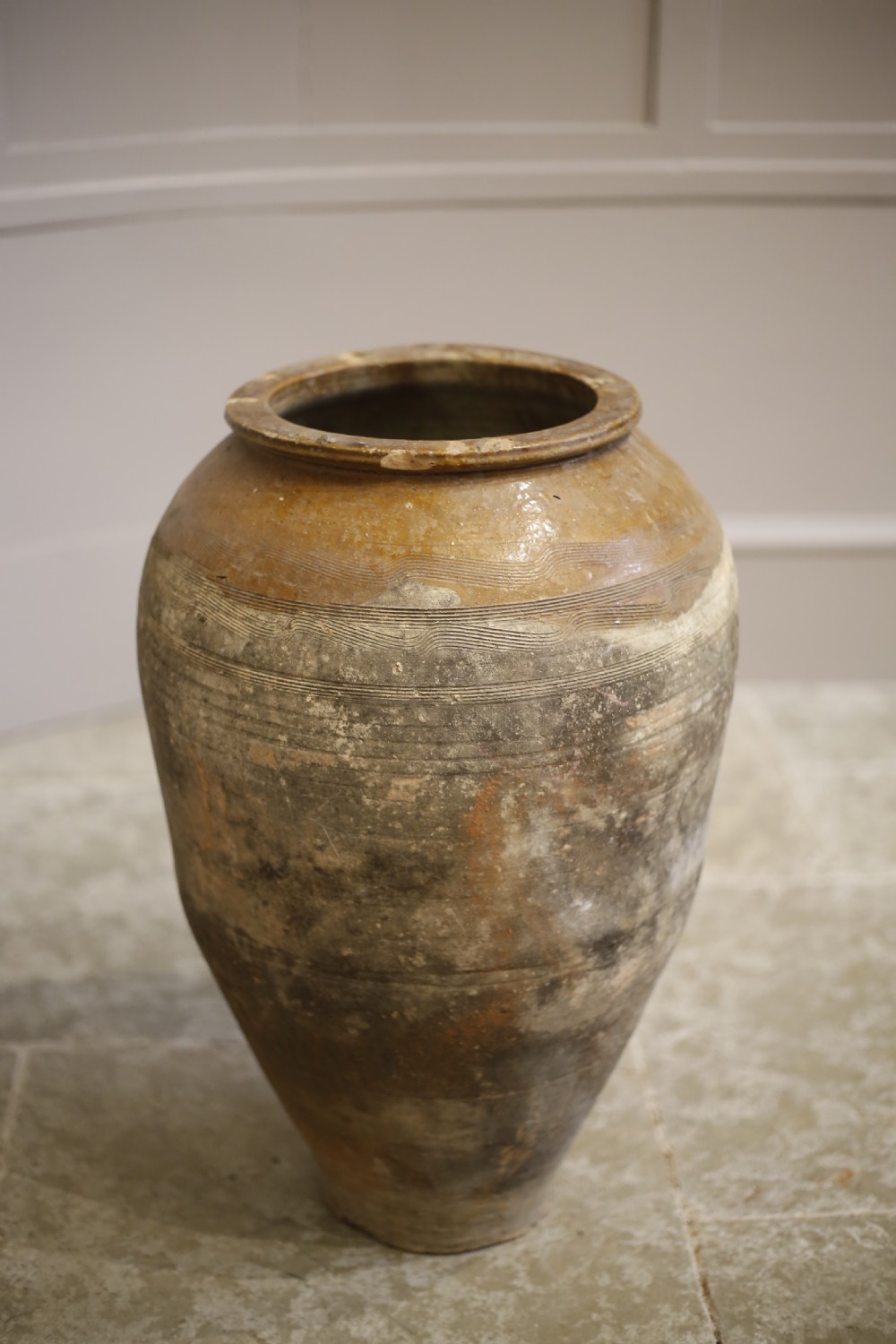 Early 20th century Turkish olive pot- Yellow glaze View II