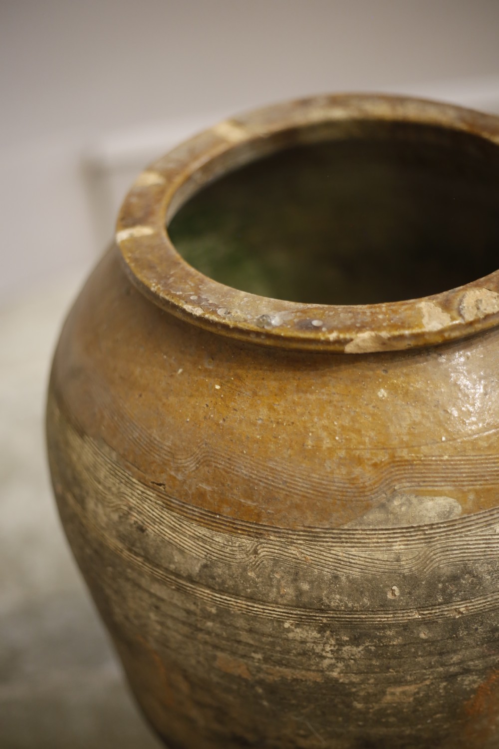 Early 20th century Turkish olive pot- Yellow glaze View III