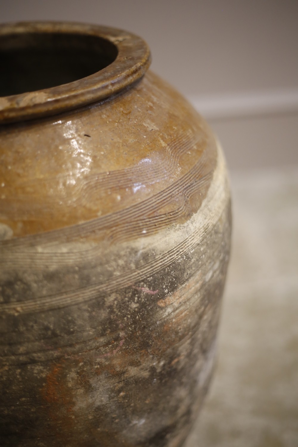 Early 20th century Turkish olive pot- Yellow glaze View IV