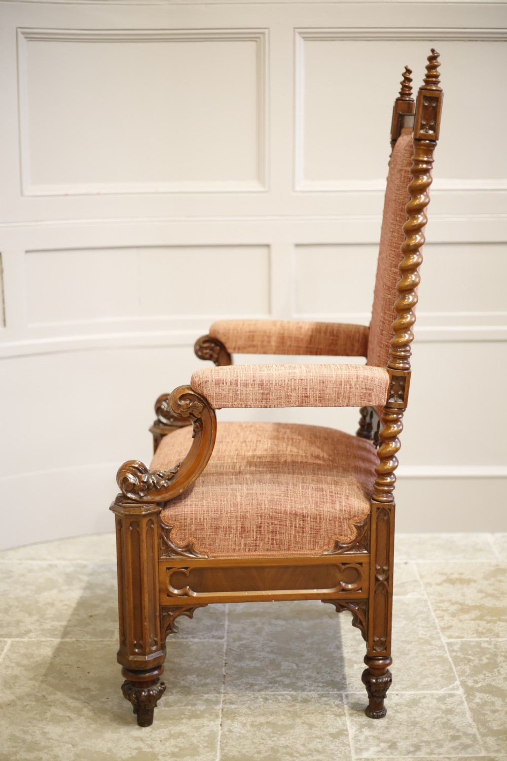 19th century Puginesque Gothic throne chair View XI