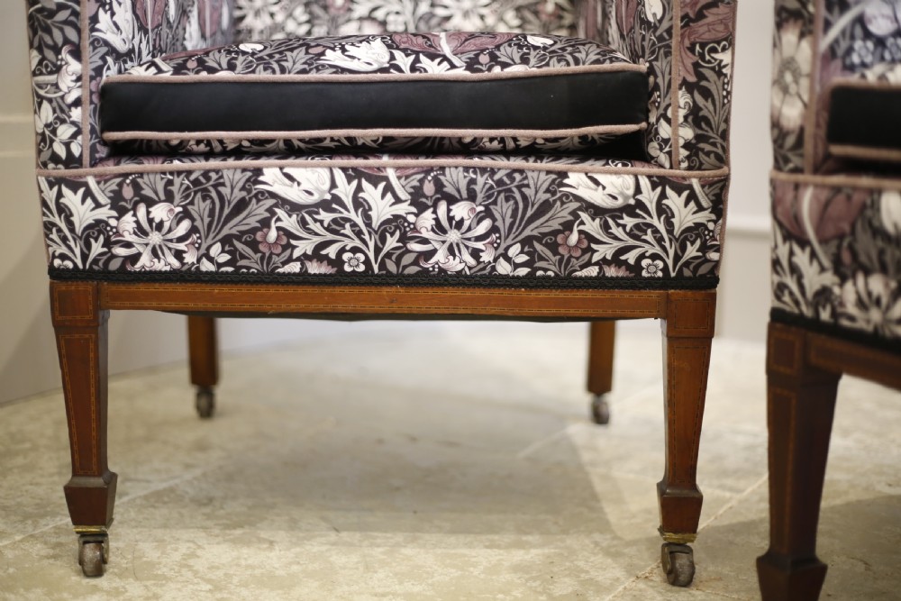 Pair of square sided inlaid Edwardian armchairs View V