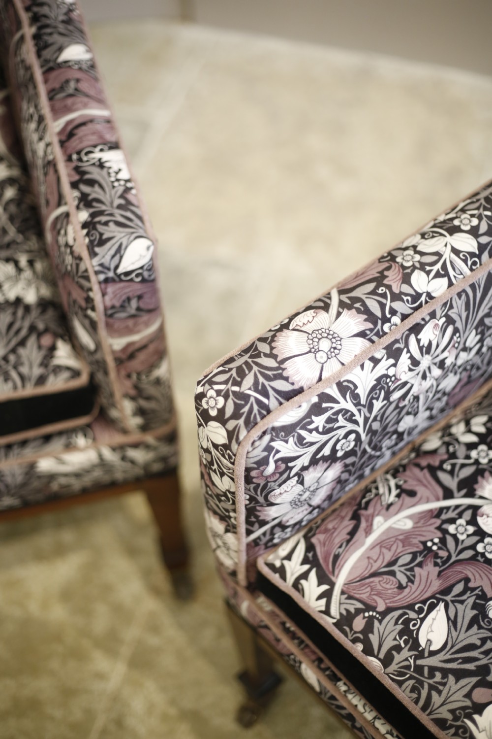 Pair of square sided inlaid Edwardian armchairs View X