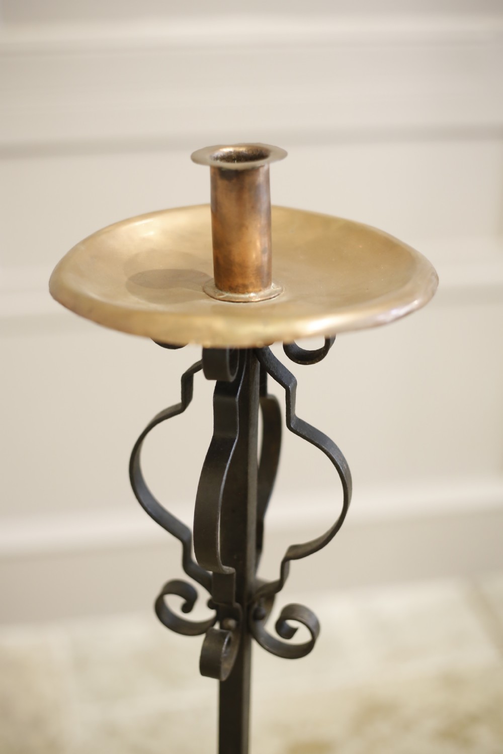 Pair of Iron and copper Arts and Crafts candlesticks View II