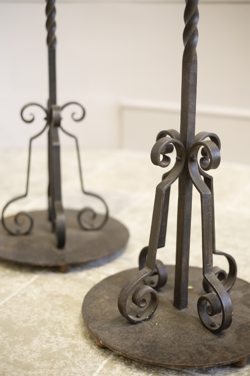 Pair of Iron and copper Arts and Crafts candlesticks View III