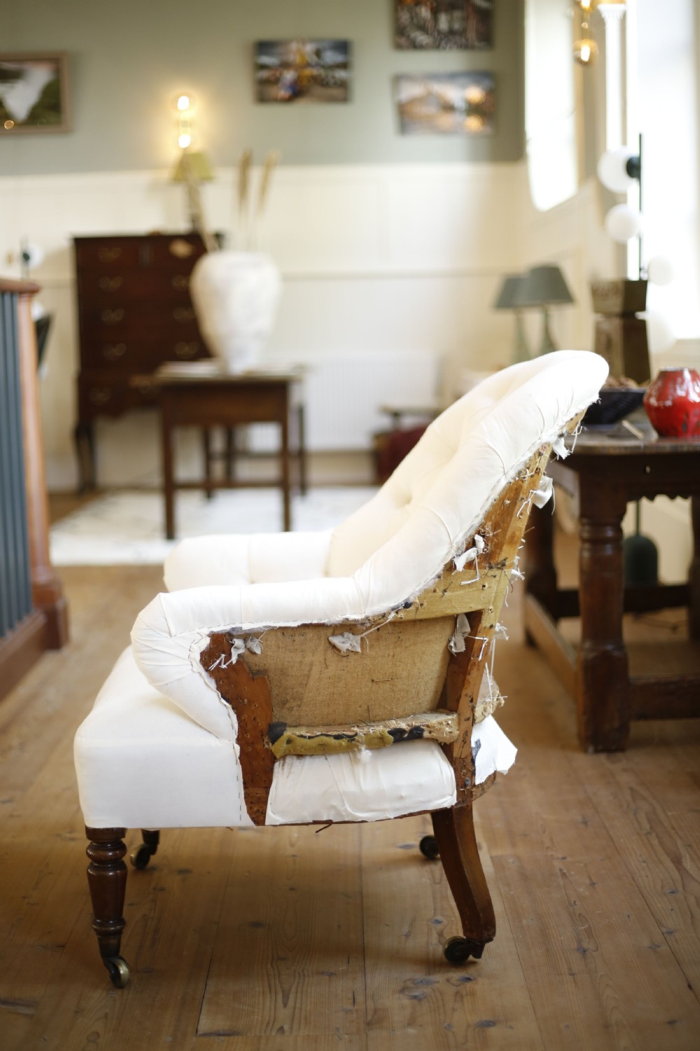 19th century English country house buttoned back armchair View V