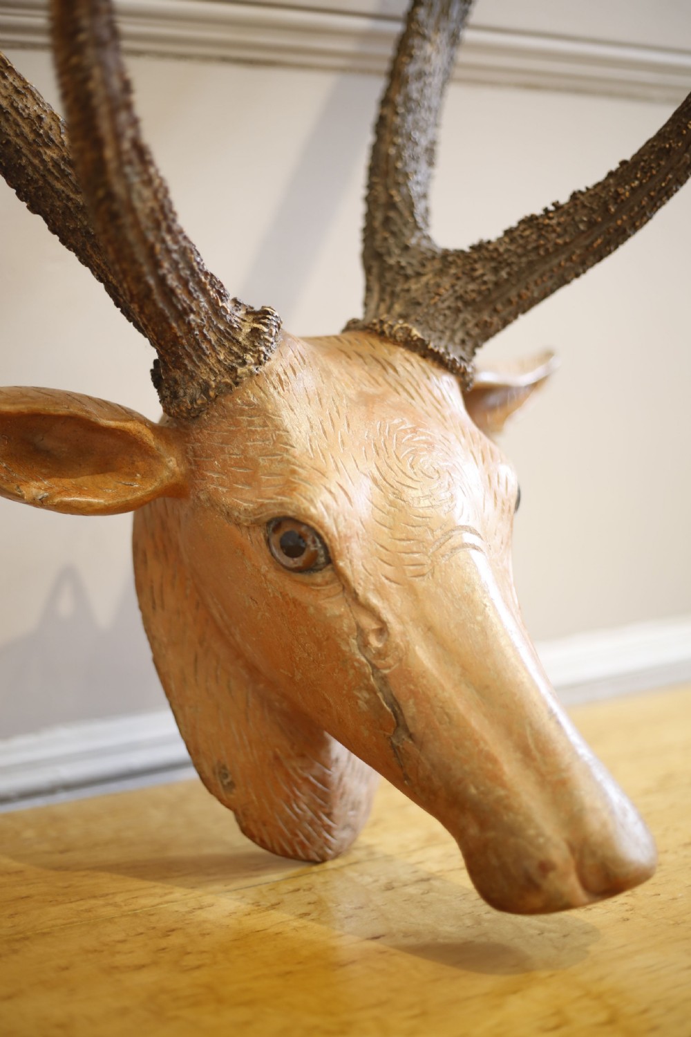 19th century Carved wooden Austrian deer head