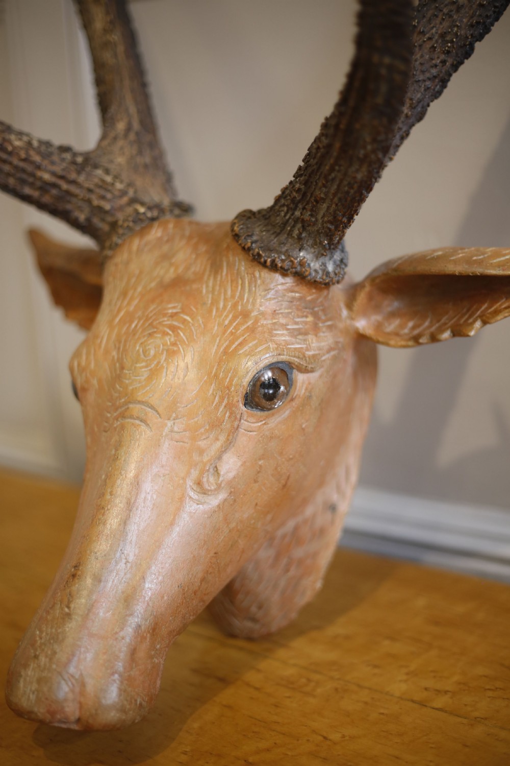 19th century Carved wooden Austrian deer head View II