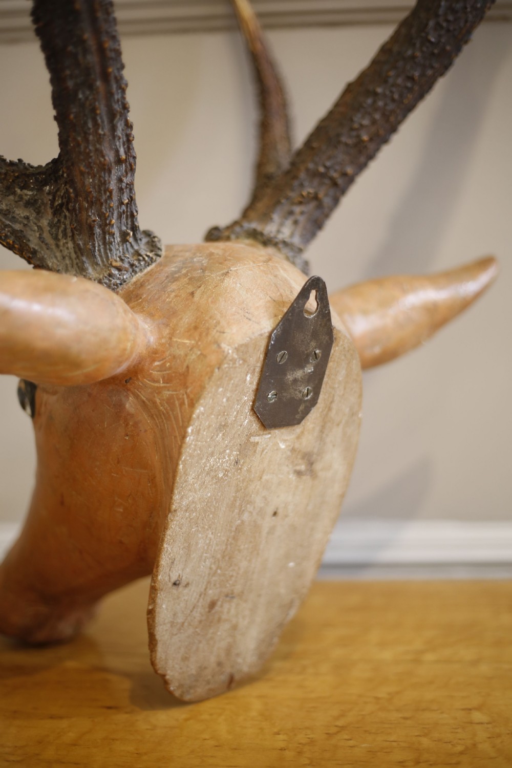 19th century Carved wooden Austrian deer head View VIII