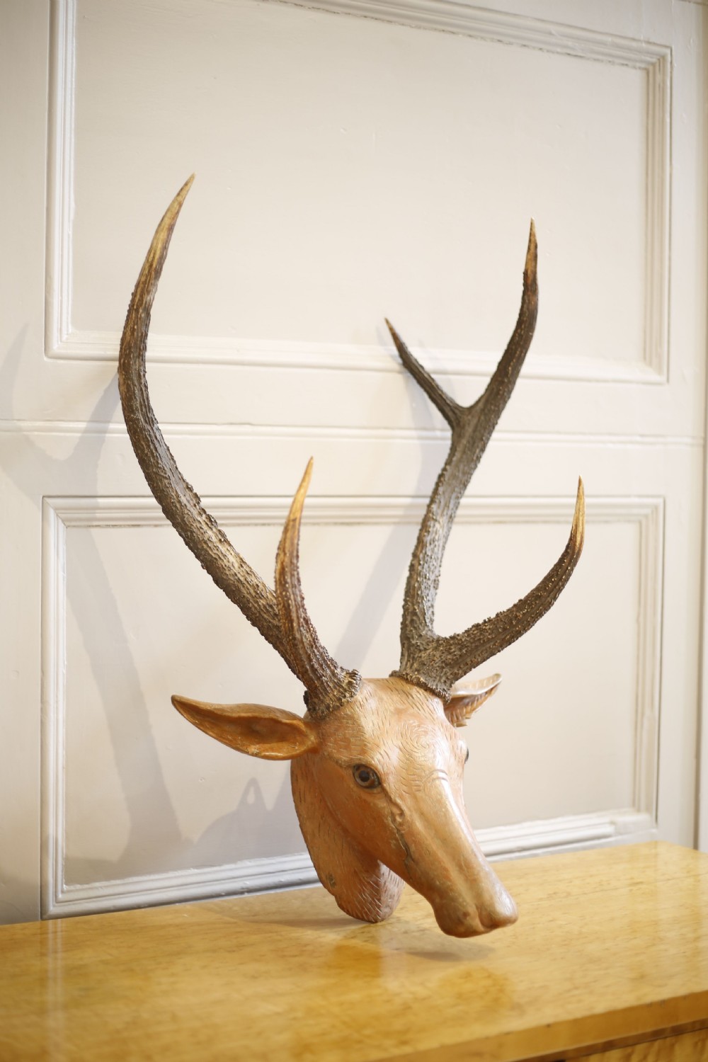 19th century Carved wooden Austrian deer head View IX