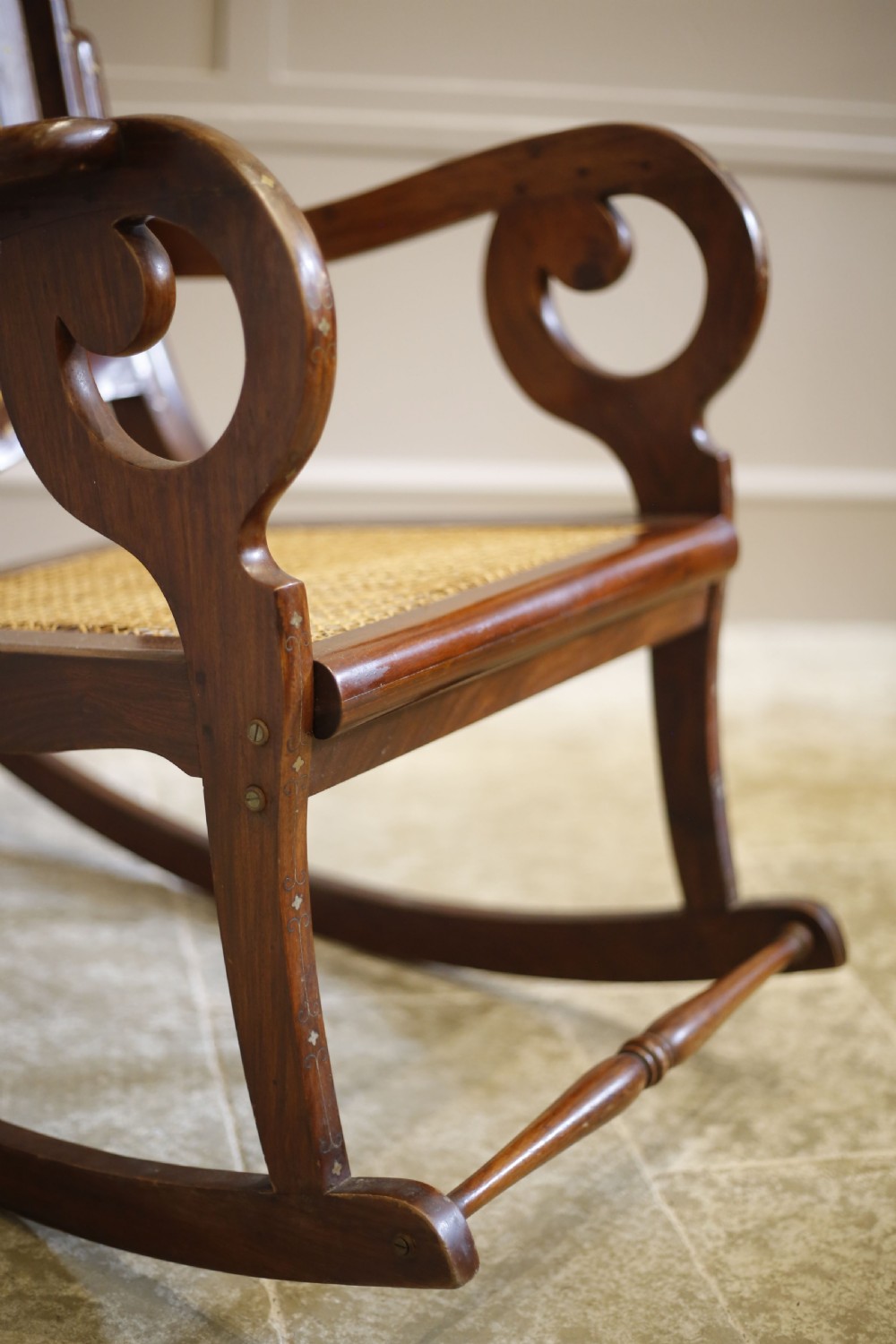 Early 20th century Indian Rattan and teak rocking chair View IV