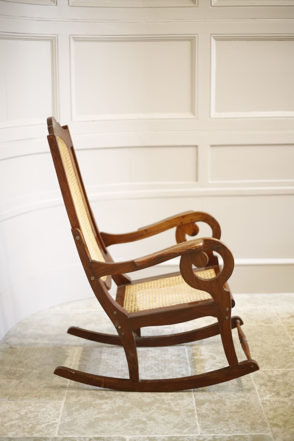 Early 20th century Indian Rattan and teak rocking chair View VII