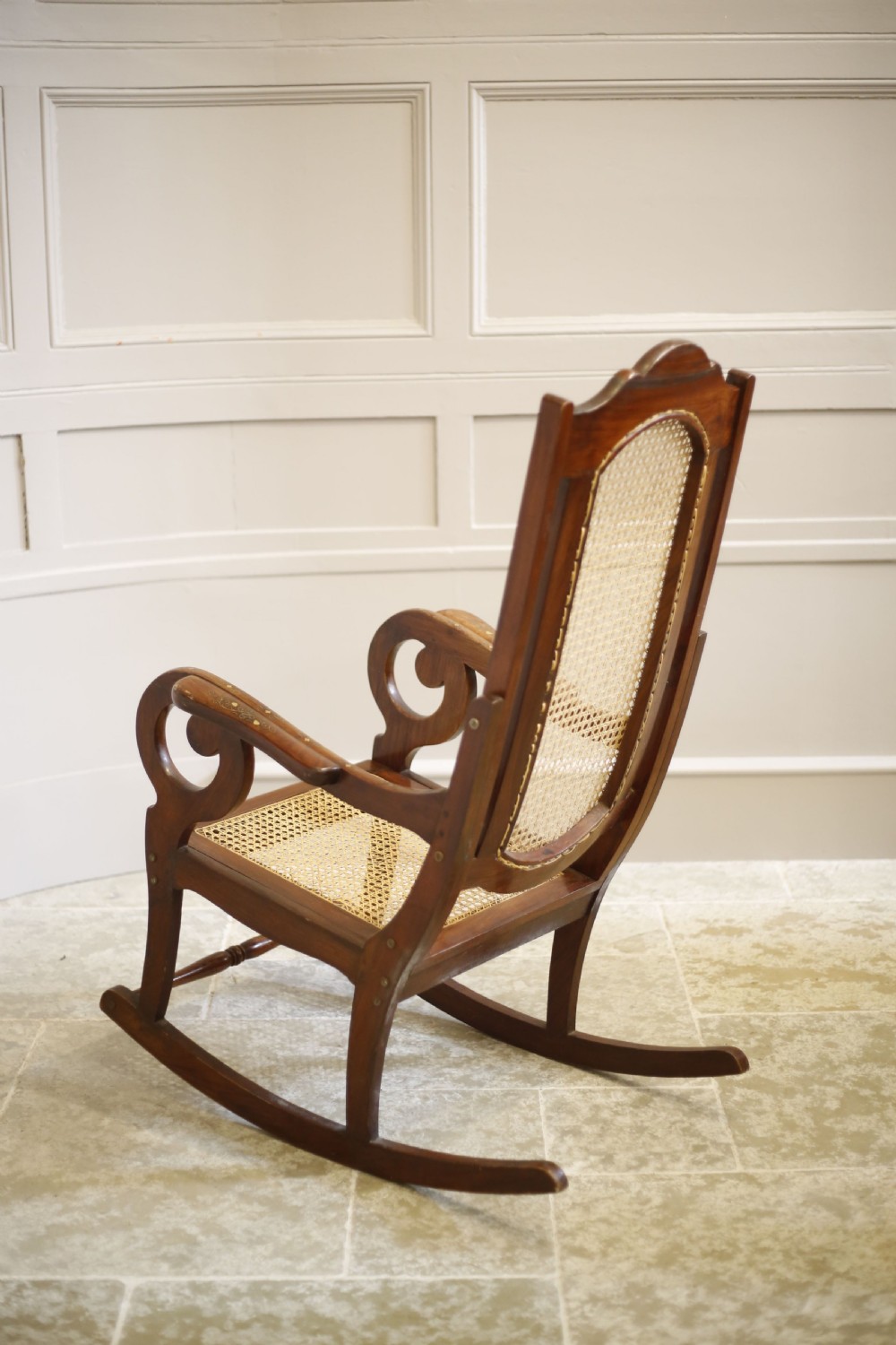 Early 20th century Indian Rattan and teak rocking chair View X