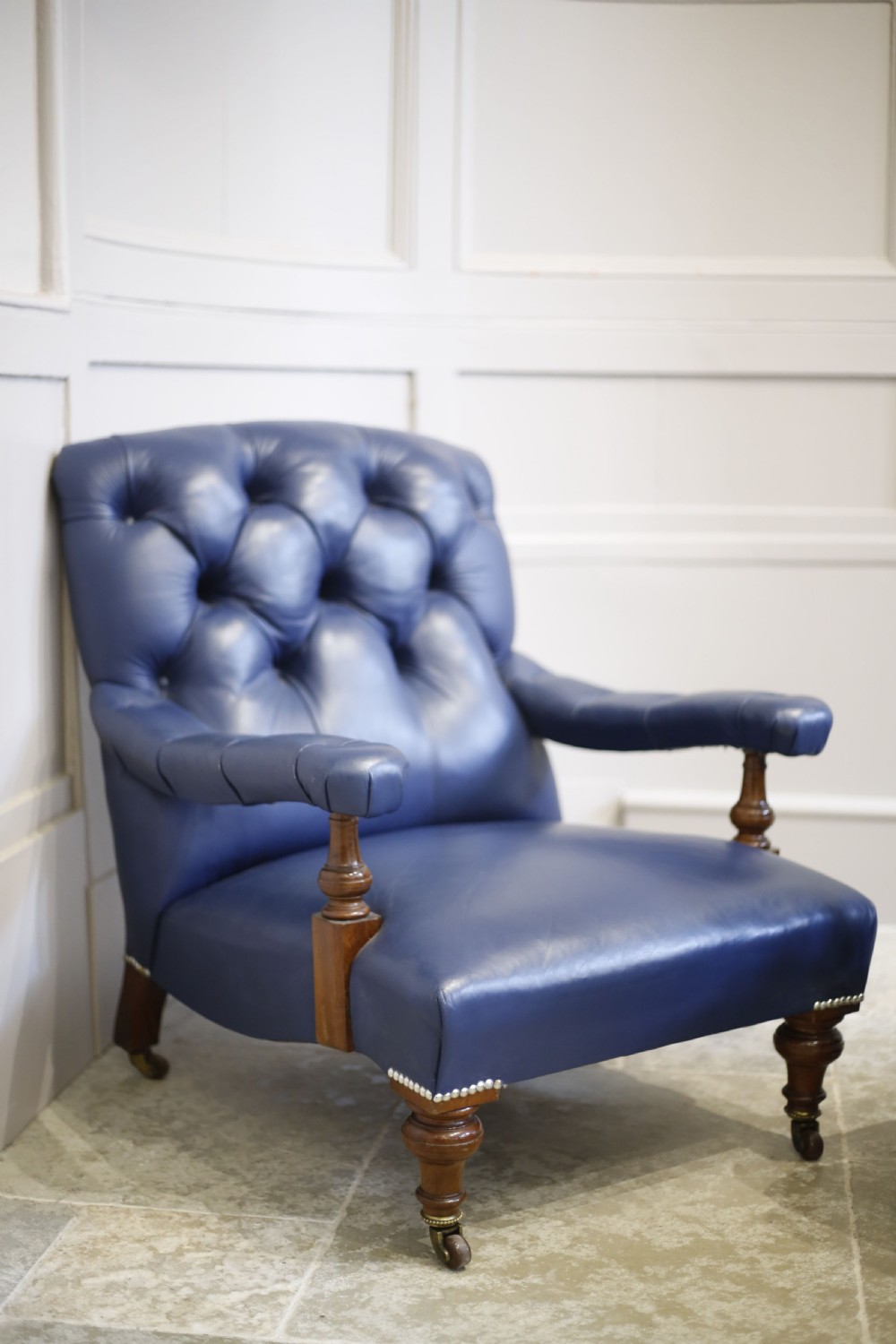 Pair of Victorian his and hers Leather open armed armchairs View VI