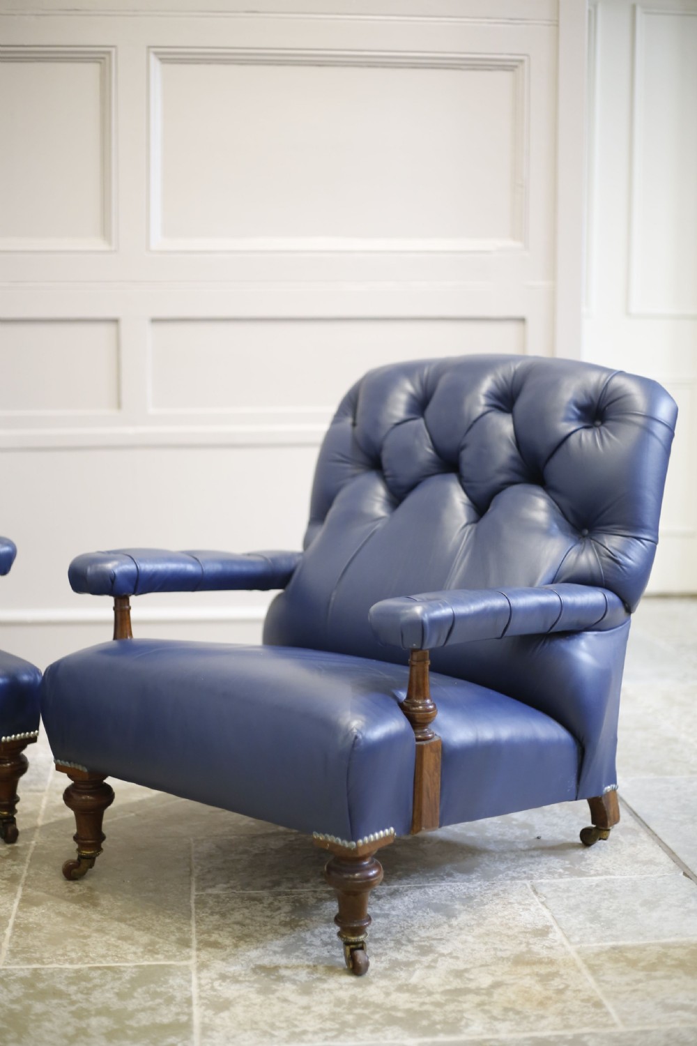 Pair of Victorian his and hers Leather open armed armchairs View VIII