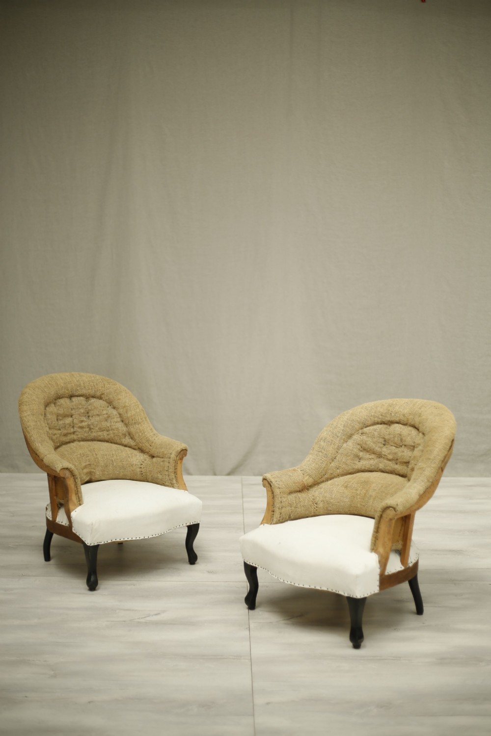 Pair of Napoleon III curved back armchairs- large