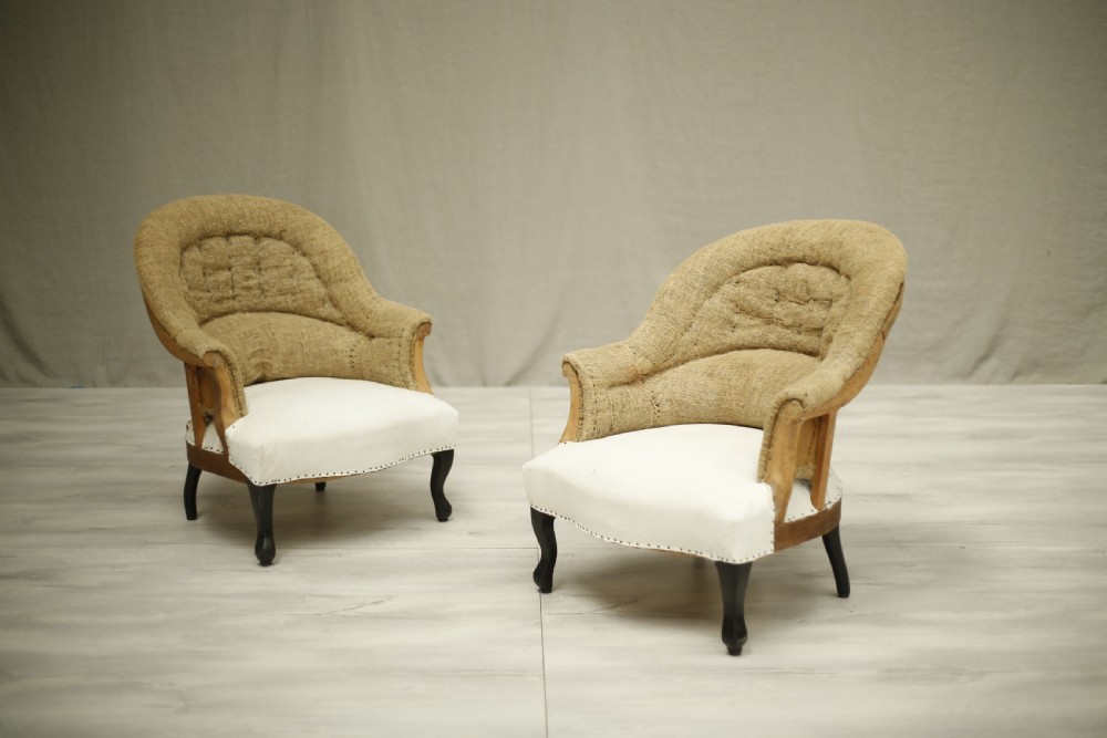 Pair of Napoleon III curved back armchairs- large View II